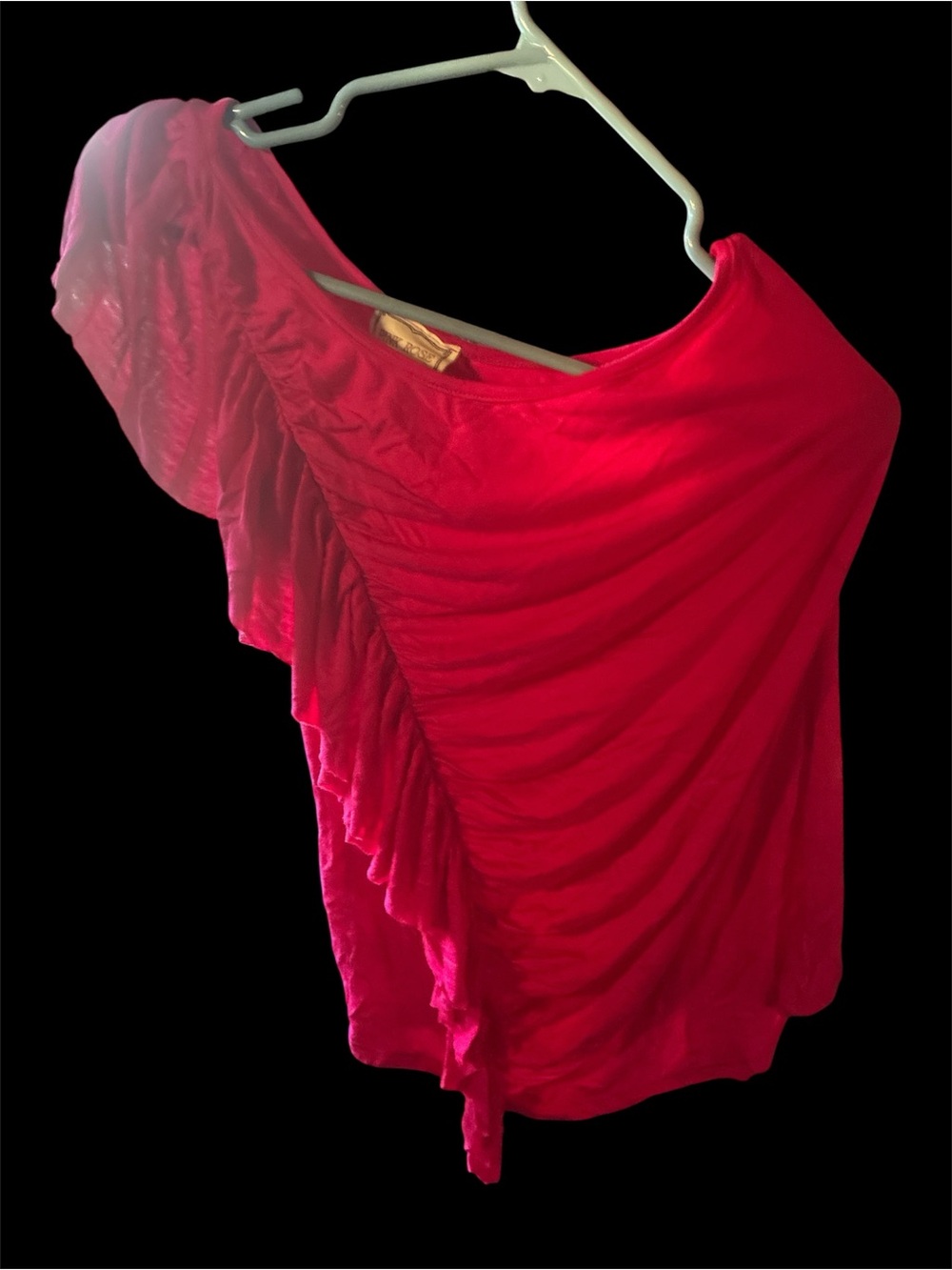 Pink Rose Fuchsia Pink One-Shoulder Ruched Ruffle Top - Size M - Picture 2 of 3